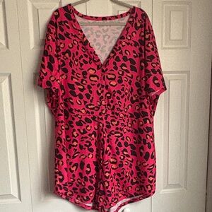 Pink Leopard Print Women's Romper